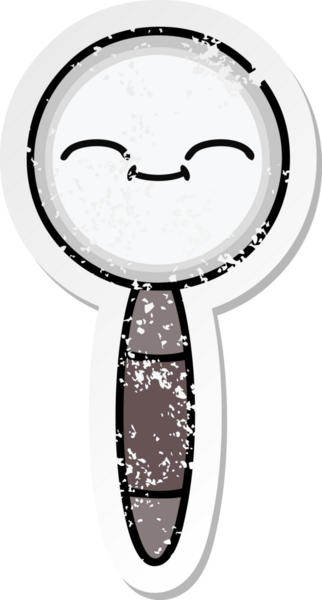 Bir insan tarafından çizilmiş sevimli bir çizgi film büyüteçinin sıkıntılı çıkartması.