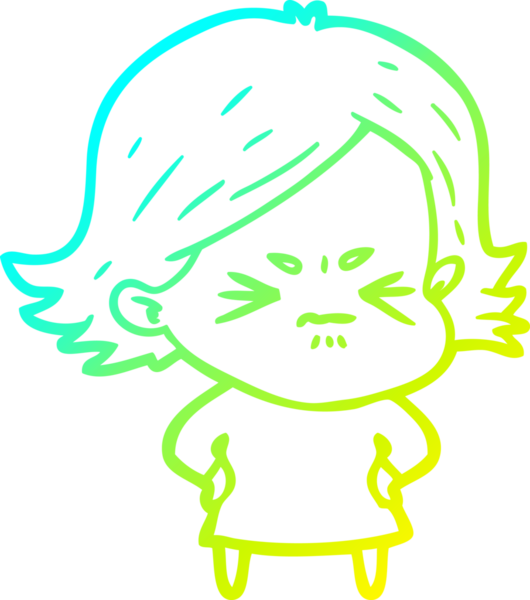 Bir insan tarafından çizilmiş kızgın bir kızın soğuk çizgi çizimi.