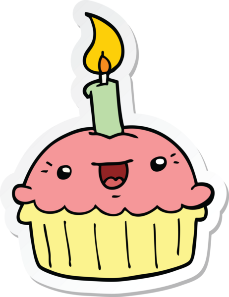 Bir insan tarafından çizilmiş mumlu bir kek etiketi.