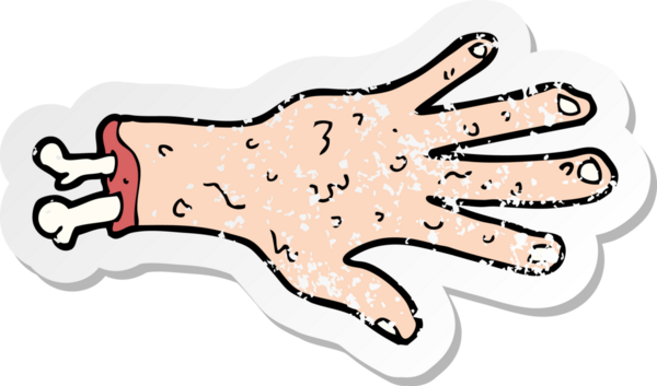 Bir insan tarafından çizilmiş iğrenç bir el karikatürünün gerilimli retro yapıştırması.