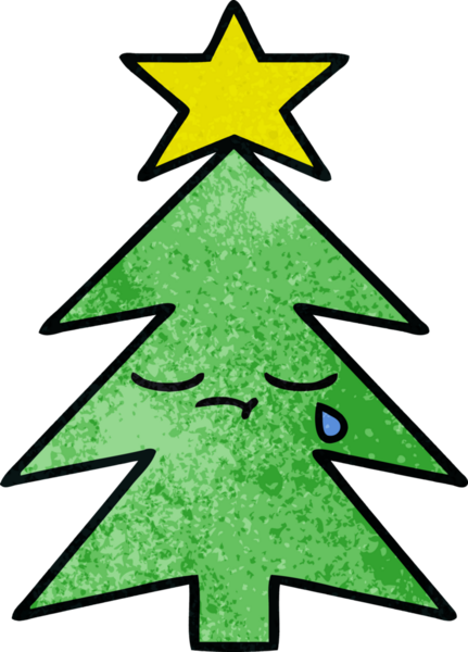 Bir insan tarafından çizilmiş bir Noel ağacının retro grunge desenli karikatürü