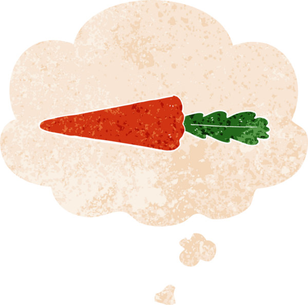 Düşünce baloncuklu çizgi film havucu grunge sıkıntı retro dokuma tarzı bir insan tarafından çizilmiş