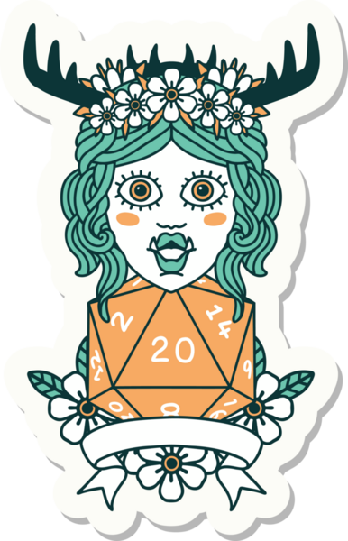 Bir insan tarafından çizilmiş 20 zarlı Ork Druid karakterinin çıkartması.