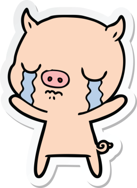 Bir insan tarafından çizilmiş, ağlayan bir domuzun çıkartması.