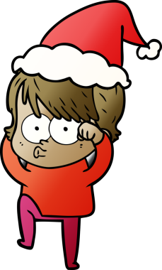 Bir insan tarafından çizilmiş Noel Baba şapkası giymiş bir kadının el çizimi karikatürü.