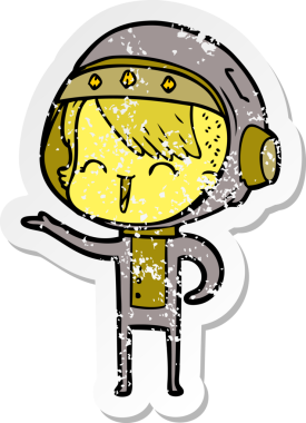 Bir insan tarafından çizilmiş mutlu bir uzay kızının sıkıntılı çıkartması.