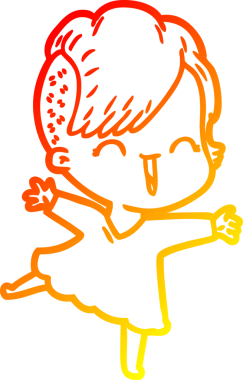 Bir insan tarafından çizilen mutlu bir hipster kızın çizgi çizimi.