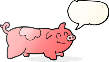 Bir insan tarafından çizilmiş serbest konuşma balonu çizgi film domuzu.