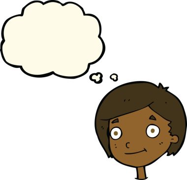 Bir insan tarafından çizilmiş düşünce balonu olan mutlu çocuk çizgi filmi.