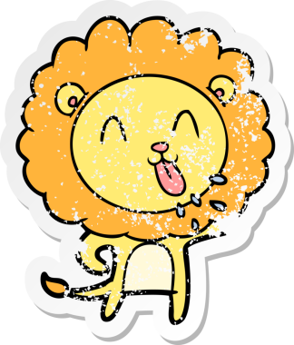 Bir insan tarafından çizilmiş mutlu çizgi film aslanının sıkıntılı çıkartması.