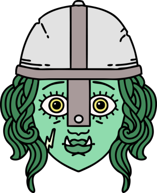 Retro Dövme Biçimli Ork savaşçı yüzü bir insan tarafından çizilmiş