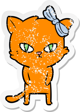 Bir insan tarafından çizilmiş şirin bir çizgi film kedisinin sıkıntılı çıkartması.