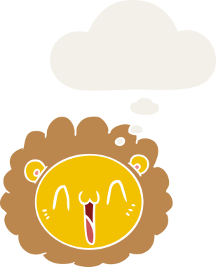 insan tarafından çizilmiş düşünce baloncuklu çizgi film aslanı yüzü.