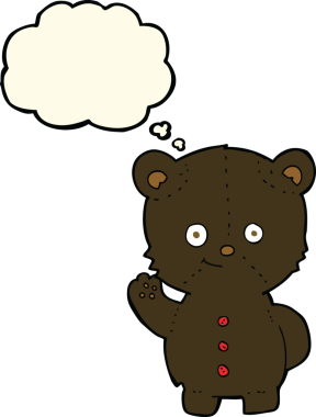 Bir insan tarafından çizilmiş düşünce baloncuğu olan siyah ayı yavrusu.