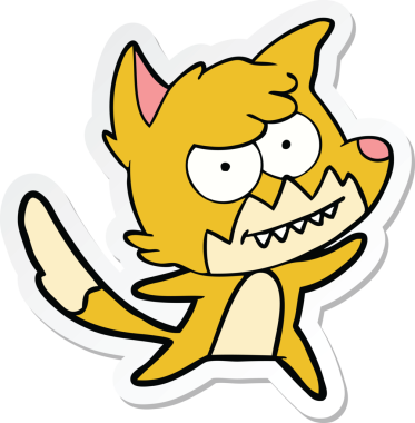 Bir insan tarafından çizilmiş sırıtan tilki çizgi filminin çıkartması