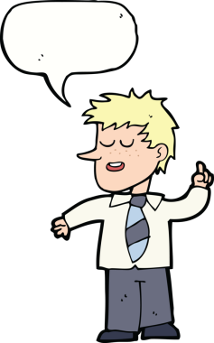 Bir insan tarafından çizilmiş konuşma baloncuğu ile iyi bir fikri olan çizgi film adamı.