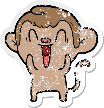 Bir insan tarafından çizilmiş gülen maymunun sıkıntılı çıkartması.