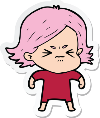 Bir insan tarafından çizilmiş kızgın bir karikatür çıkartması.