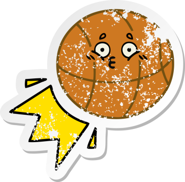 Bir insan tarafından çizilmiş şirin bir basketbol topunun sıkıntılı çıkartması.