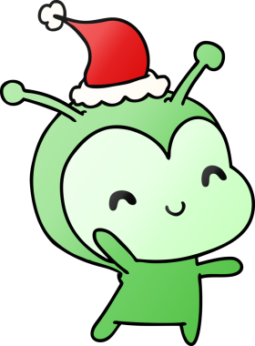 Bir insan tarafından çizilmiş Kawai uzaylısının el çizimi gradyan çizgi filmi.