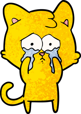 Bir insan tarafından çizilmiş ağlayan kedi çizgi filmi.