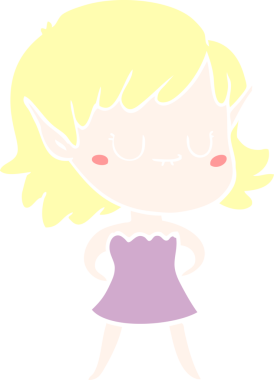 Bir insan tarafından çizilmiş mutlu düz renkli çizgi film elf kızı.