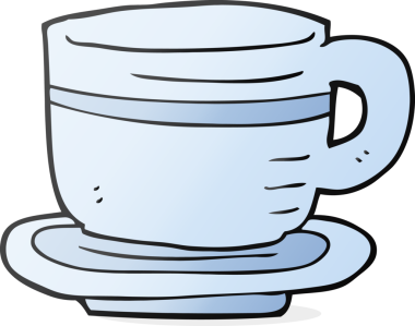 Bir insan tarafından çizilmiş fincan ve fincan tabağı.