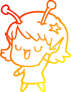 Bir insan tarafından çizilmiş mutlu bir uzaylı kız çizgi filmi.