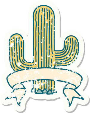 Bir insan tarafından çizilmiş bir kaktüsün bayrağıyla eski bir etiket.