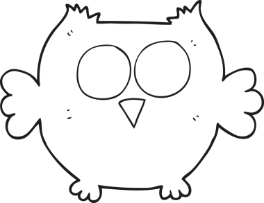 Bir insan tarafından çizilmiş siyah beyaz çizgi film mutlu baykuş.