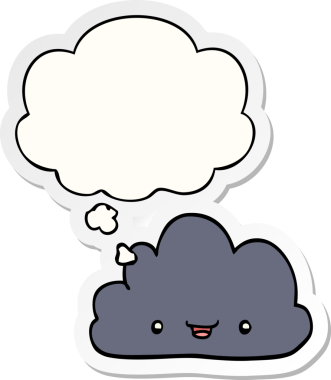 Mutlu karikatür bulutu. Düşünce baloncuğu insan tarafından çizilmiş bir çıkartma.