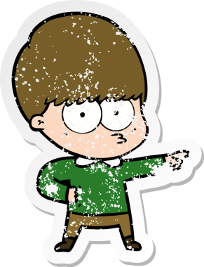 Bir insan tarafından çizilmiş gergin bir çizgi film çocuğunun sıkıntılı çıkartması.