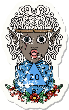 Retro Dövme Tarzı Bir insan tarafından çizilmiş 20 zarlı barbar karakter