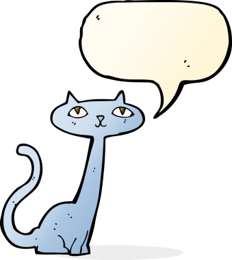 Bir insan tarafından çizilmiş konuşma balonu olan çizgi film kedisi.