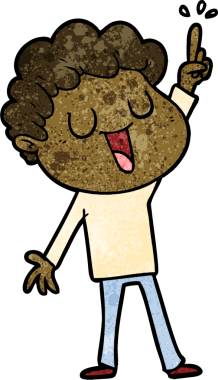 Bir insan tarafından çizilmiş harika bir fikri olan gülen karikatür adamı.