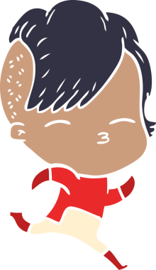 Bir insan tarafından çizilmiş fütüristik kıyafetler giyen düz renkli çizgi film kızı.