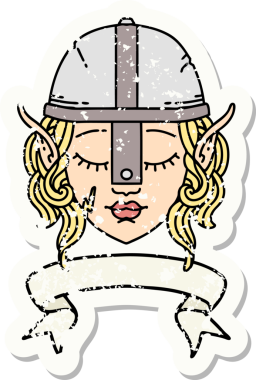 Retro Dövme Tarzı Elf Savaşçı karakteri yüzü Bir insan tarafından çizilmiş pankartıyla