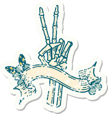 İskelet sancağıyla eski bir çıkartma. Bir insan tarafından çizilmiş barış işareti.