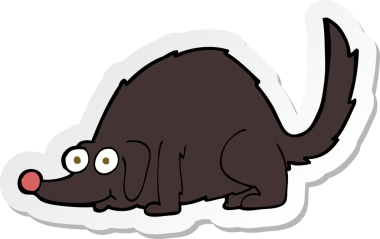 Bir insan tarafından çizilmiş mutlu bir köpeğin çıkartması.