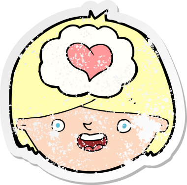 Bir insan tarafından çizilmiş, aşık bir çizgi film karakterinin gerilimli çıkartması.