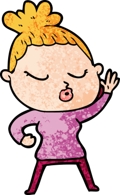 Bir insan tarafından çizilmiş sakin bir kadın çizgi filmi.