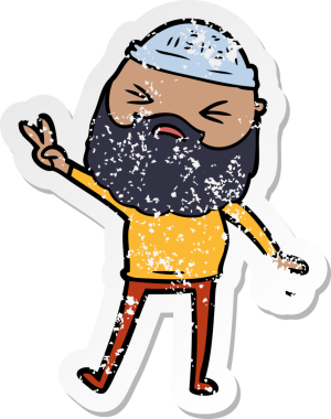 Bir insan tarafından çizilmiş sakallı bir çizgi film karakterinin sıkıntılı çıkartması.