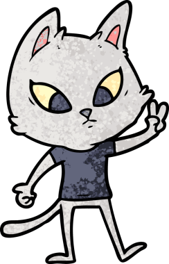 Bir insan tarafından çizilmiş kafası karışmış çizgi film kedisi.