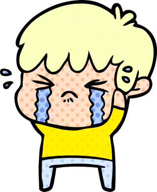 Bir insan tarafından çizilmiş ağlayan çizgi film çocuğu.