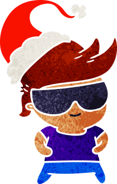 Bir insan tarafından çizilmiş Kawai çocuğunun Noel karikatürü.