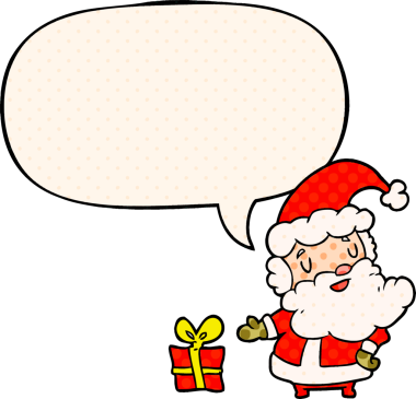 Çizgi roman tarzında bir insan tarafından çizilmiş konuşma balonuyla birlikte noel baba çizgi filmi.