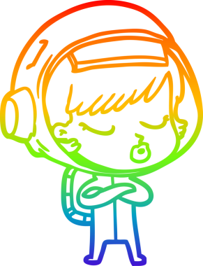 Gökkuşağı gradyan çizgi çizimi Bir insan tarafından çizilmiş güzel astronot kız