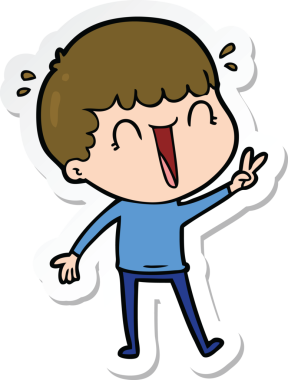 Bir insan tarafından çizilmiş, gülen bir karikatürcünün çıkartması.