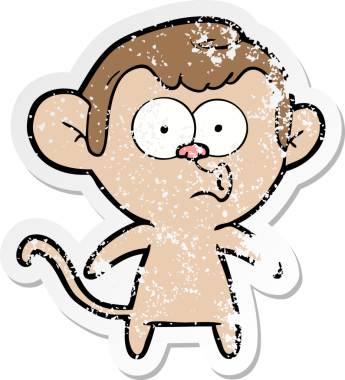 Bir insan tarafından çizilmiş karikatür kornalı maymunun sıkıntılı çıkartması.