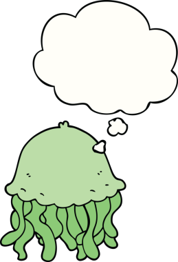 Bir insan tarafından çizilmiş düşünce baloncuklu denizanası çizgi filmi.